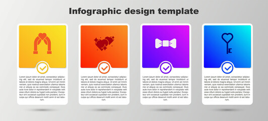 Set Wedding arch, Two Linked Hearts, Bow tie and Key heart shape. Business infographic template. Vector