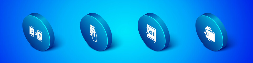 Set Isometric Money payment transfer, Safe, Wallet with money and Fast payments icon. Vector
