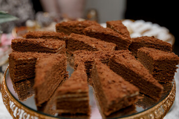 Tasty pieces of chocolate cake