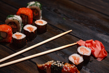 sushi chopsticks rolls snack delicacy japanese cuisine gourmet