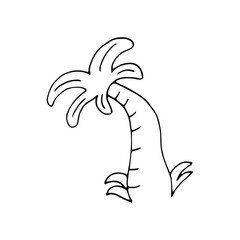 Hand drawn doodle palm tree, flat illustration.