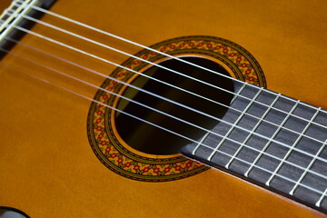 fragment of a classical guitar close-up