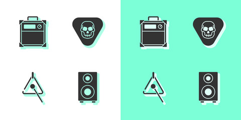 Set Stereo speaker, Guitar amplifier, Triangle and pick icon. Vector