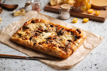 Italian topping bread focaccia with mushrooms and cheese