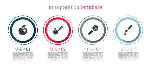 Set Genetically modified apple, , Microorganisms under magnifier and Pipette. Business infographic template. Vector