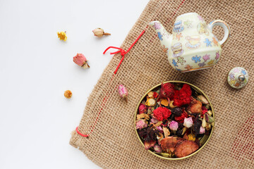 oriental sweets. traditional Turkish baklava with pistachios and pomegranate tea