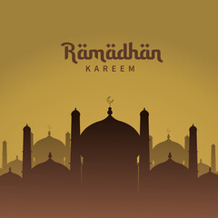 Ramadhan Mubarak  greeting design with mosque silhouette. vector illustration