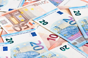Obraz na płótnie Canvas Money. 50, 20, 10 euro banknotes, background