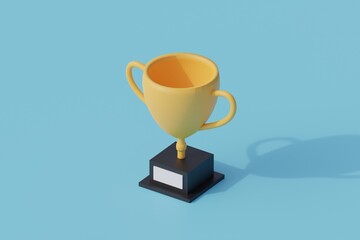 golden trophy single isolated object. 3d render illustration with isometric
