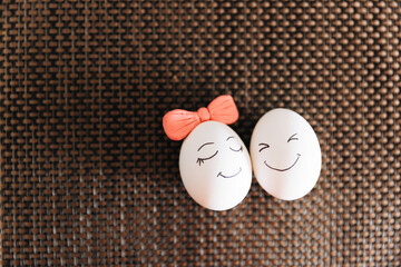 Easter eggs funny decoration idea. Happy cute family symbol