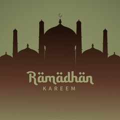 Ramadhan Mubarak  greeting design with mosque silhouette. vector illustration