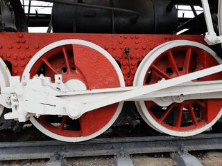 Steam locomotive wheels close up