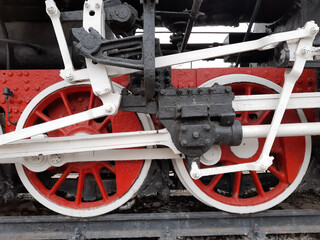 Steam locomotive wheels close up