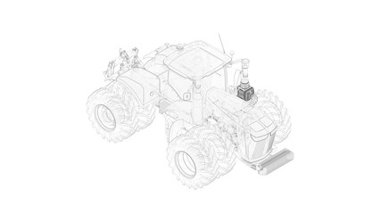 3D rendering of a tractor with double wheels vehicle isolated on white background.