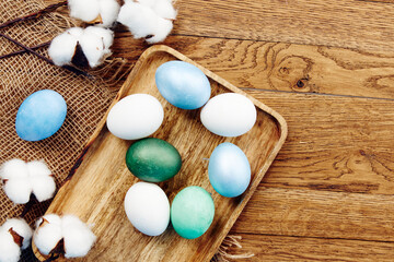 painted easter eggs on wooden board decoration tradition spring holiday
