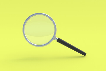 Optical magnifier on yellow background. 3d render