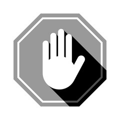 Monochrome Stop Hand Block Octagon Sign or Adblock or Do Not Enter Icon with Shadow Effect. Vector Image.