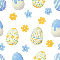 Easter egg seamless pattern. Texture with flowers. Can be used as easter hunt element for web banners, posters and web pages background, wallpaper, spring greeting cards.