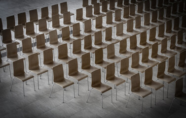 Fototapeta premium Rows of chairs - meeting background. Close up