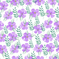 Hand drawn watercolor violet floral seamless pattern