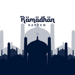 Ramadhan Mubarak  greeting design with mosque silhouette. vector illustration