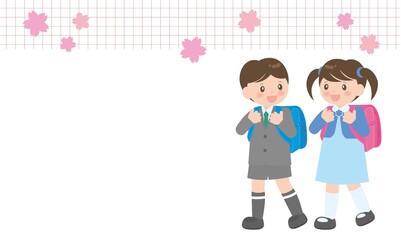 ランドセルを背負って登校する新一年生（フレーム）