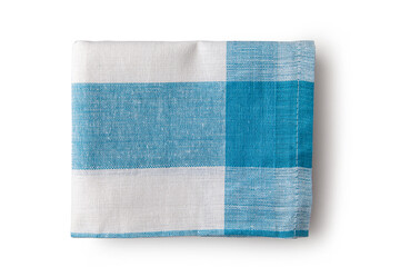 new folded kitchen cotton towel, isolated on white background, top view