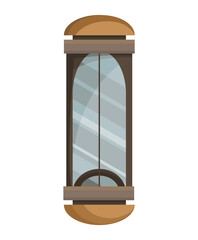 Lift mechanism in cartoon style. Modern elevator made of glass and metal. Cabins of mechanical lift. Cartoon modern house interior element