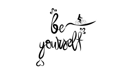 Be yourself quote. Self-care Single word. Modern calligraphy text love yourself Care. Printed design for t-shirt, pin tag, badges, sticker, greeting card, banner.