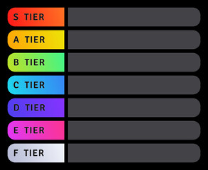 Tier list. Vertical colorful list of categories. Comparative rating. Vector illustration