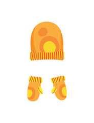 Winter warm hat and gloves. Clothes for winter or autumn. Stylish clothes for cold weather. Icons set for web and mobile design