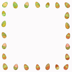 Frame from the watercolor set of Easter eggs in red, yellow, green colors isolated on a white background