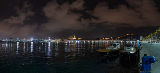 Panor&aacute;mica del puerto de M&aacute;laga con la catedral al fondo, muelle uno 1