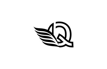 Typography Logo Font Letter Q Wings Vector