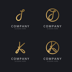 Line abstract letter J and K with gold color logo template