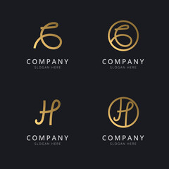 Line abstract letter G and H with gold color logo template