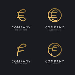 Line abstract letter E and F with gold color logo template