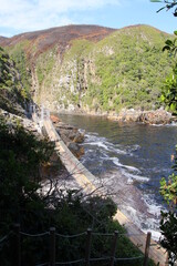 Tsitsikamma national park during the period of huge fire, famous suspension bridge in South Africa