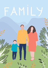  Happy family truancy, fun on a sunny day! International day of families. Greeting card.