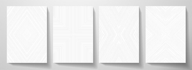 Modern blank background design set. Abstract creative line pattern (geometric ornament) in monochrome light gray, white. Graphic vector background for notebook, business page template, presentation