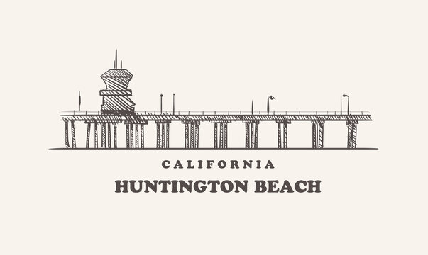 Huntington Beach Skyline, California Drawn Sketch