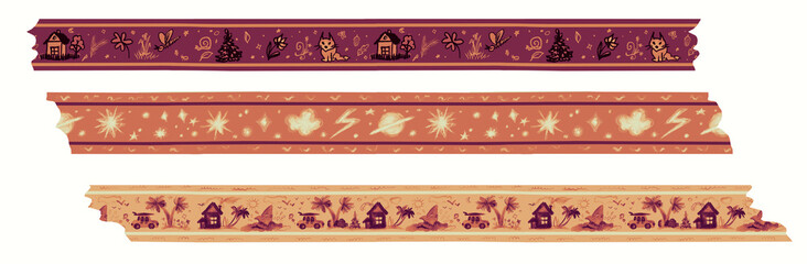 A seamless repeating pattern for washi tape design. Border with doodles