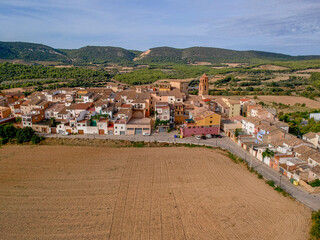 Aerial view of small Spanish village called Baldellou