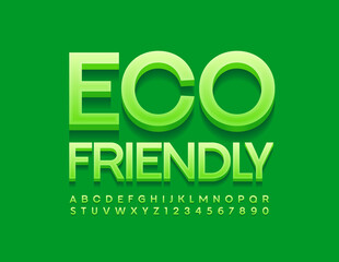 Vector Green logo Eco Friendly. Modern 3D Font. Artistic Alphabet Letters and Numbers set