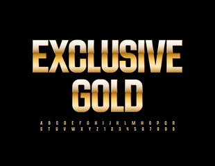 Vector Exclusive Gold Alphabet set. Premium elegant Font. Shiny elite Letters and Numbers