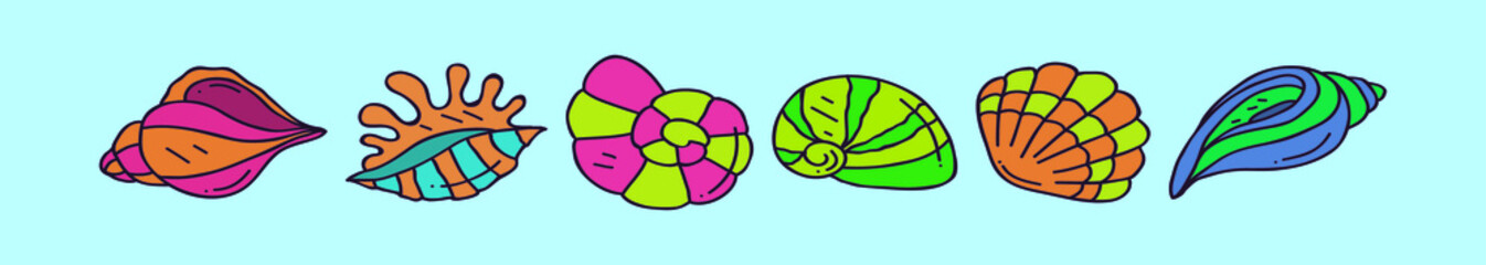 set of scallops cartoon icon design template with various models. vector illustration isolated on blue background