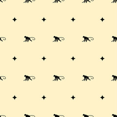 Fototapeta na wymiar Abstract Seamless Pattern Yellow Doodle Animal Monkey Geometric Figures Background Vector