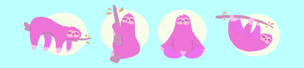 set of sloth animals cartoon icon design template with various models. vector illustration isolated on blue background