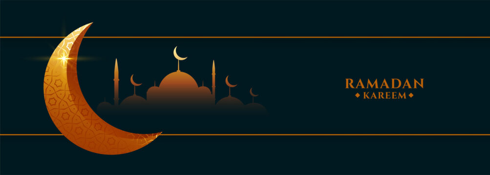 Ramadan Kareem Festival Banner With Mosque And Moon