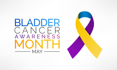 Bladder cancer awareness month observed each year in May, it is where a growth of abnormal tissue, known as a tumor, develops in the bladder lining. Vector illustration.